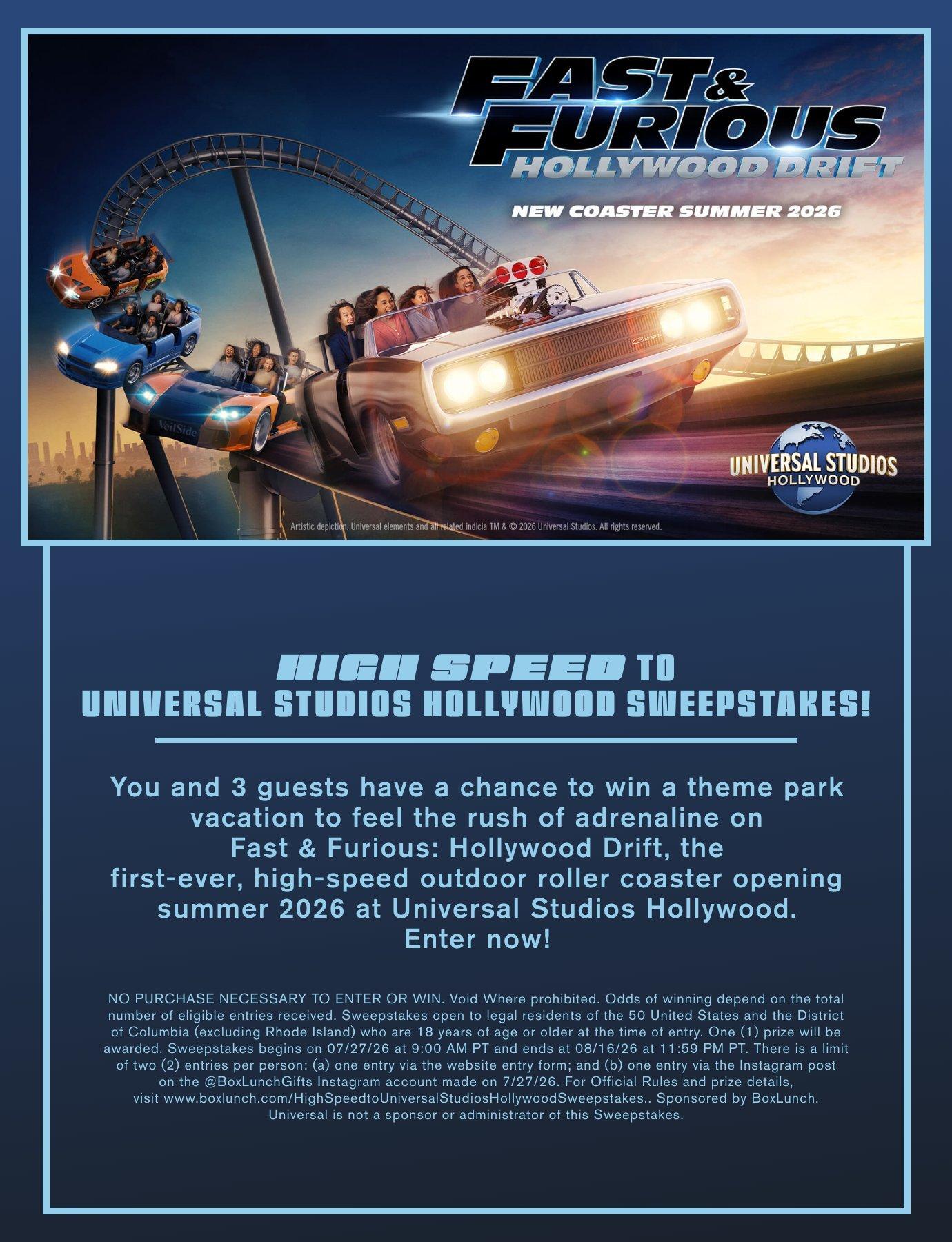 High Speed to Universal Studios Hollywood Sweepstakes